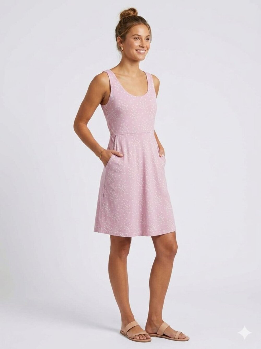 Pact organic cotton pink Jolene tie-back dress with pockets, size L
